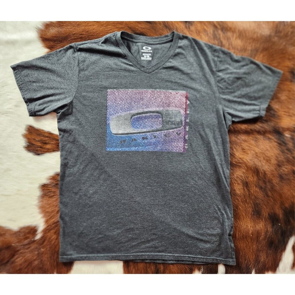 OAKLEY Men XL Grey Regular Fit V-Neck 50/50 Cotton Polyester Aviators